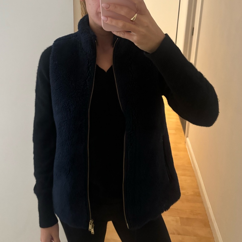 J Crew Navy Shearling Vest Size Small